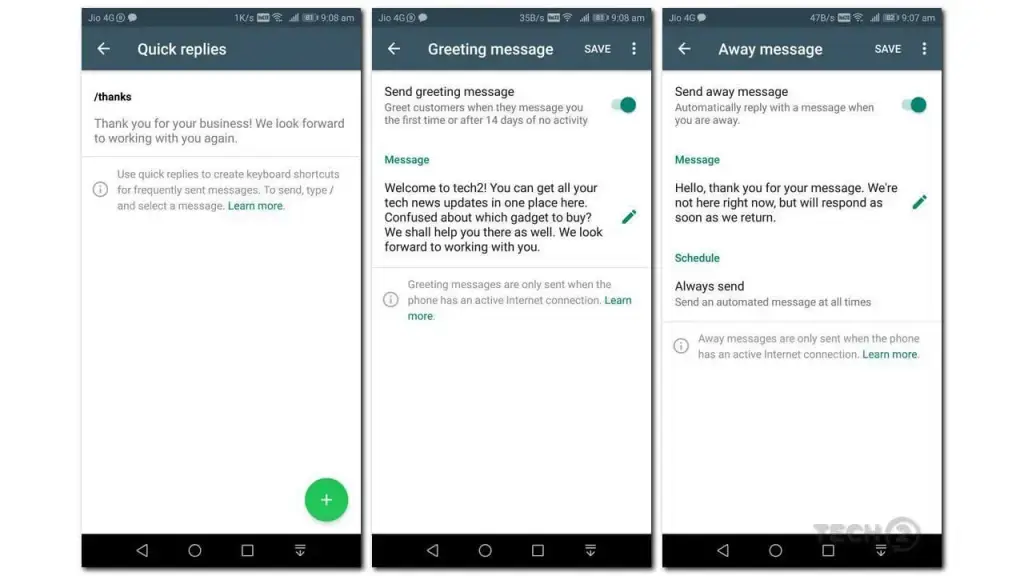 Set up away message on WhatsApp business